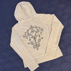 Gray Women's Zip Up Hoodie with Floral Design
